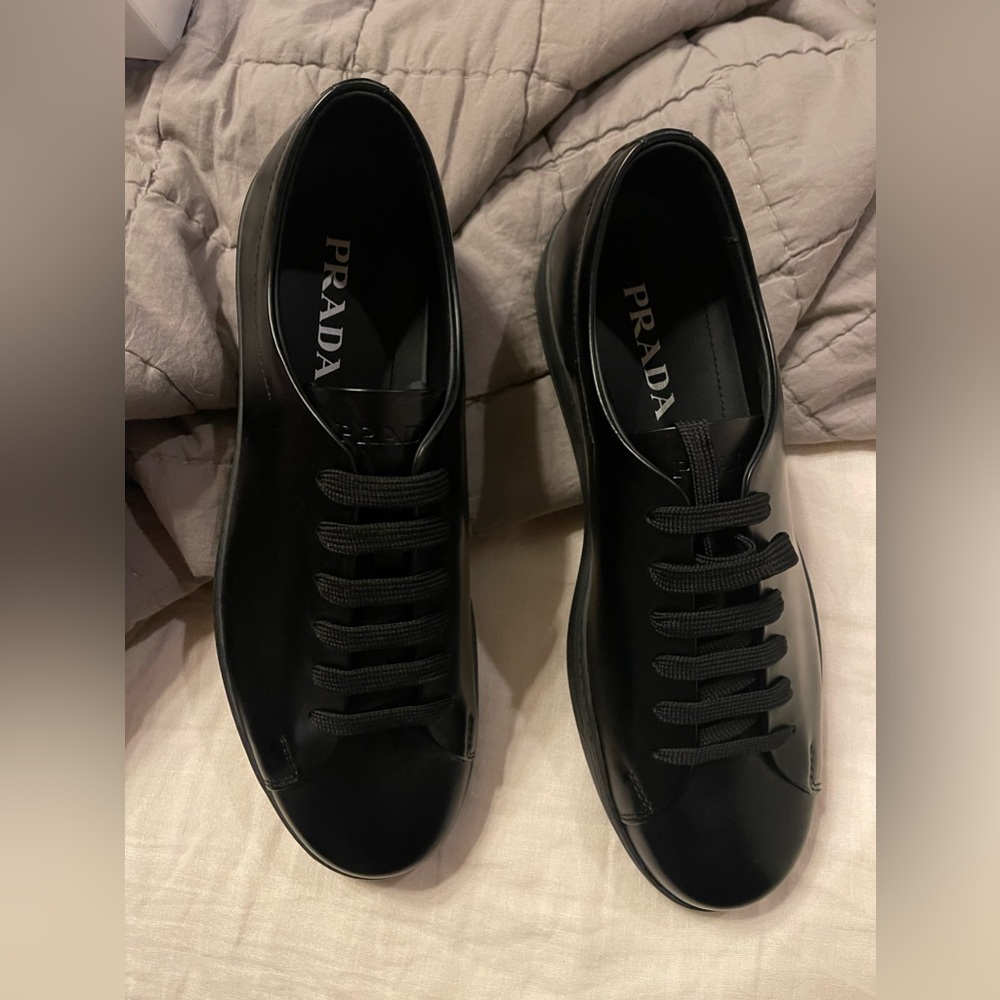 Prada Men’s Black Leather Sneakers, Spazzolato Rois